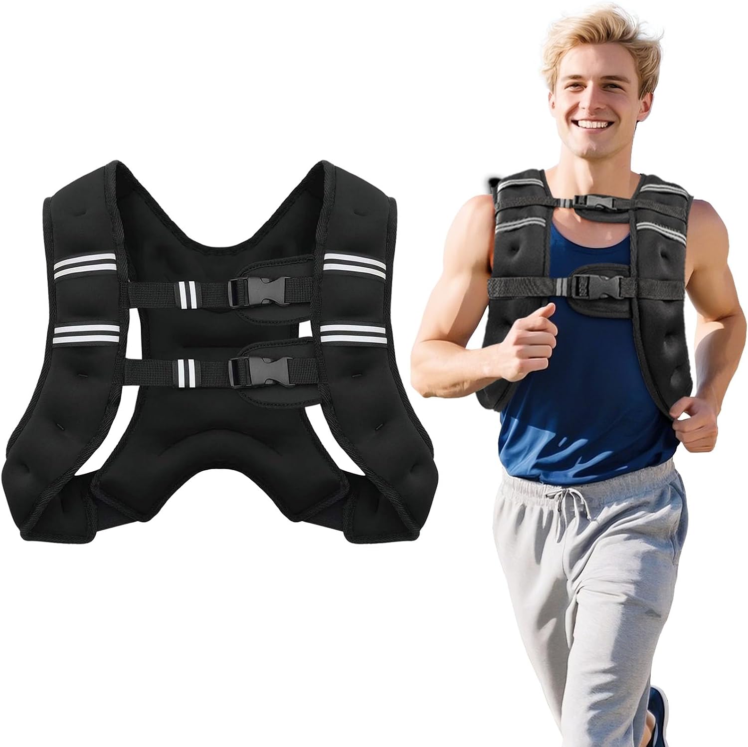 Wolliwa adjustable weighted vest with double buckle straps and reflective stripes