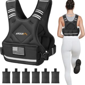 APEXUP Adjustable Weighted Vest, 4-10lb/12-18lb/20-32lb Vest with 6 Ironsand Weights and Large Pocket, Weight Vest for Men Women Strength Training, Running, Walking