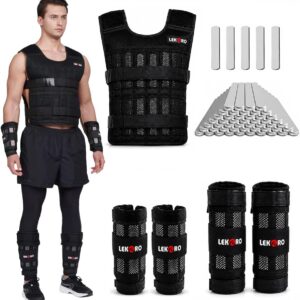 Weighted Vest Set 44LB for Men & Women, Adjustable Workout Weight Vest with Steel Plates, Weighted Training Vest with Wrist Weights and Ankle Weights for Strength Training, HIIT, Rucking & Cardio