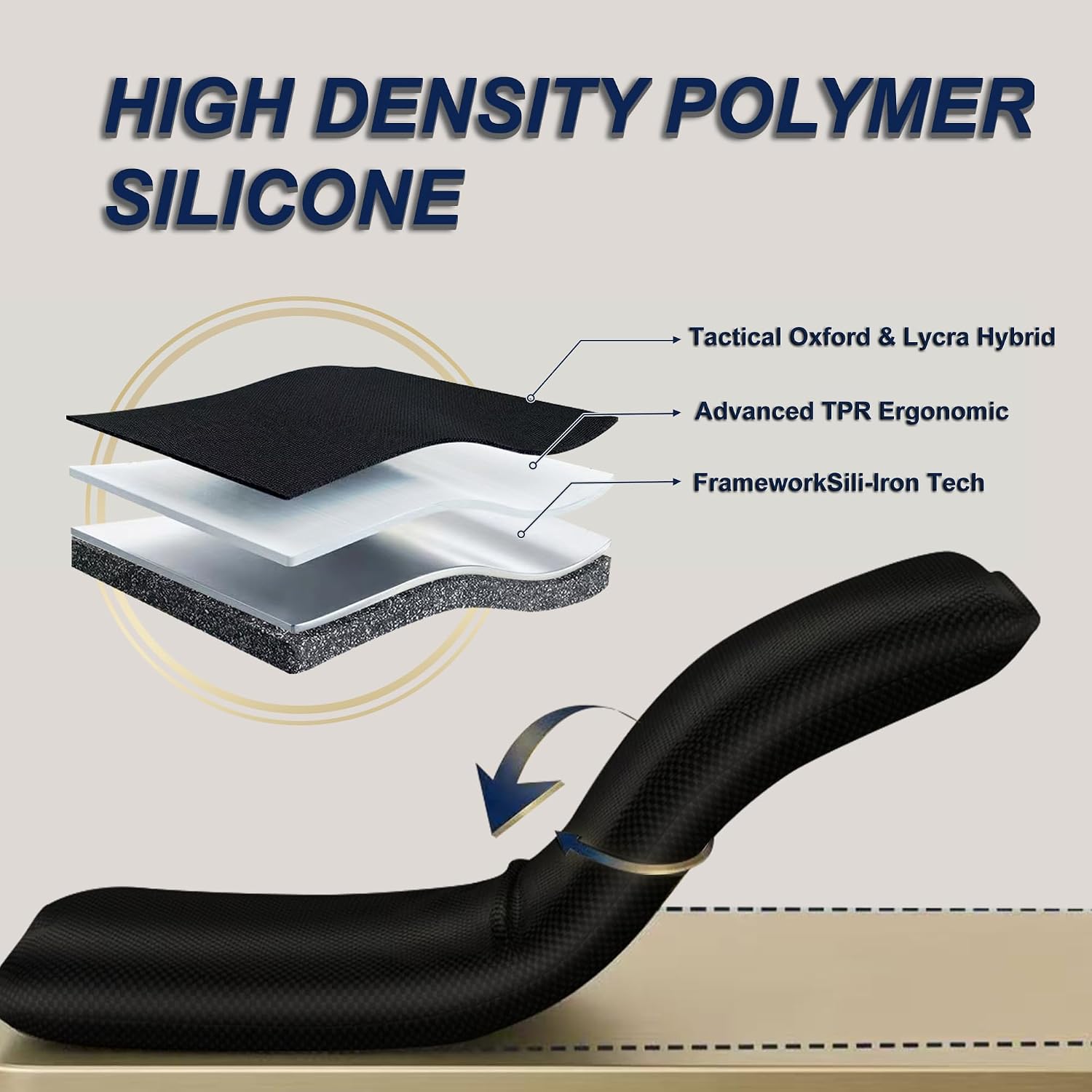 Close-up of the CHICVAULT vest's flexible polymer silicone counterweight block and its layered Oxford-and-Lycra construction