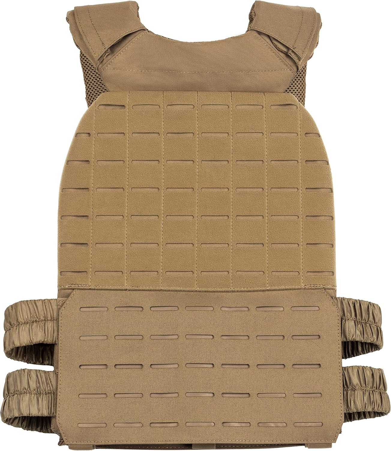 Tan WOLF TACTICAL weighted vest with laser-cut MOLLE attachment slots across the front