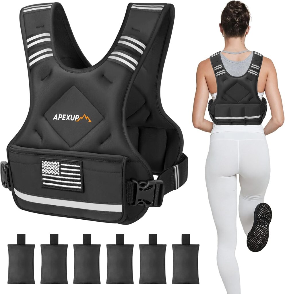 APEXUP adjustable weighted vest (12-18lb) — 6 ironsand weights & pocket